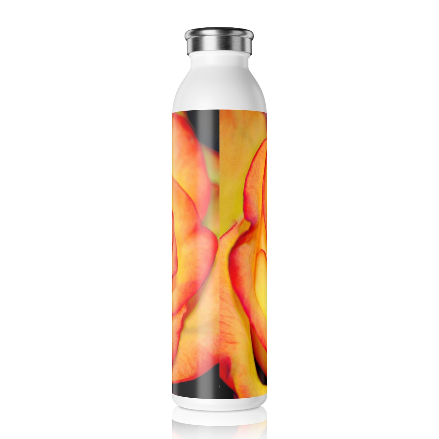 Bright Orange Rose Slim Water Bottle with Vibrant Rose Design, Floral Gift, Eco-Friendly Water Bottle, Travel Mug, Summer Essential