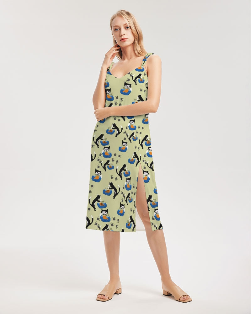 Cat and a Fishbowl Women's All-Over Print Tie Strap Split Dress
