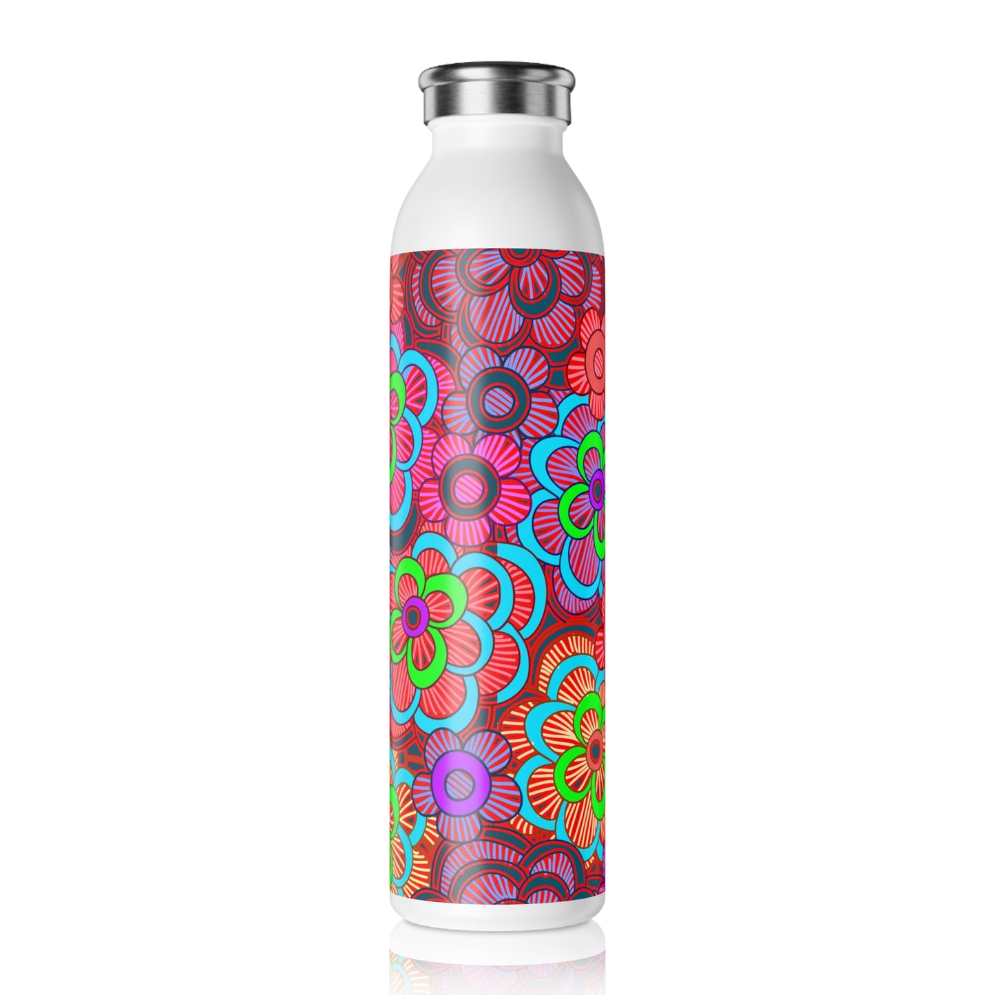 Slim Water Bottle — Colorful Retro Floral Stainless Steel Bottle