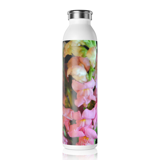 Floral Snapdragons Slim Water Bottle — Pink Garden Stainless Steel Bottle
