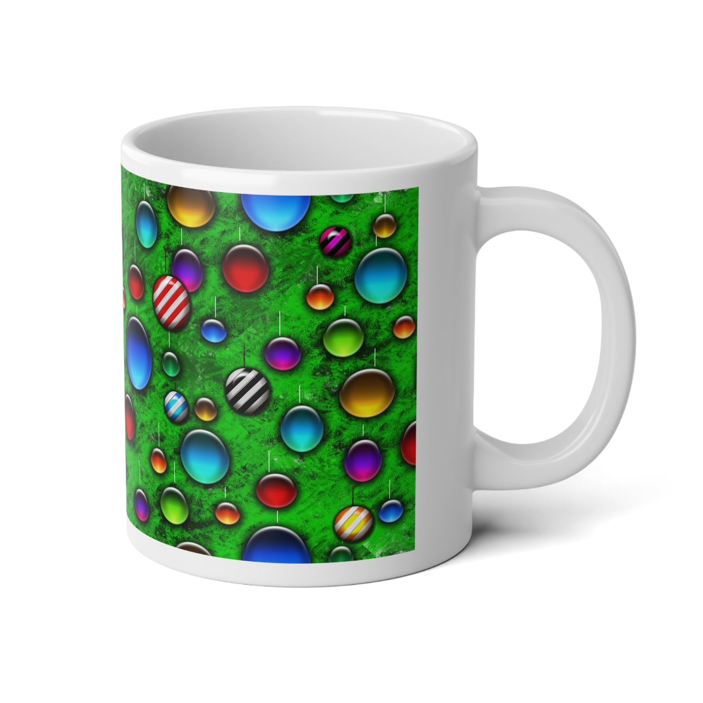 20oz Jumbo Mug — Colorful Bubble Ornament Pattern on Green