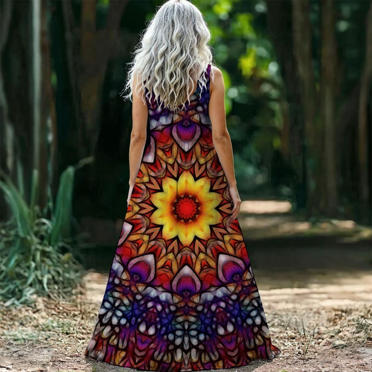 Blue Red Kaleidoscope All-Over Print Women’s Sleeveless Maxi Dress