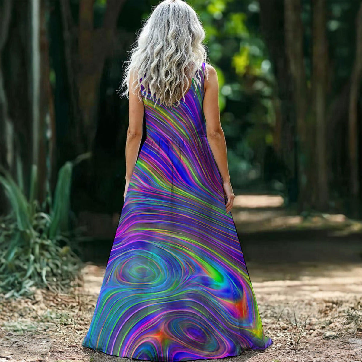 Abstract With Blue All-Over Print Women’s Sleeveless Maxi Dress