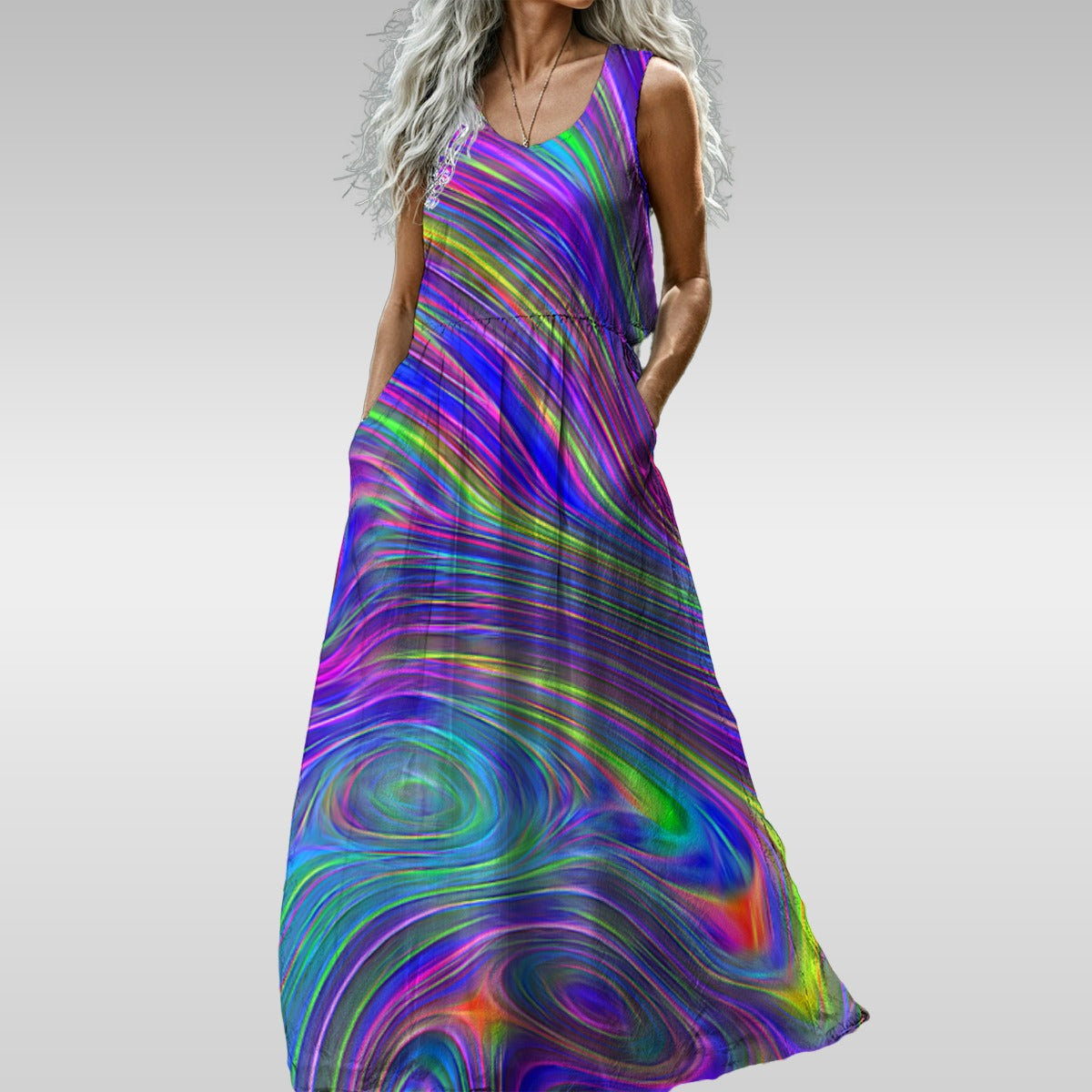 Abstract With Blue All-Over Print Women’s Sleeveless Maxi Dress