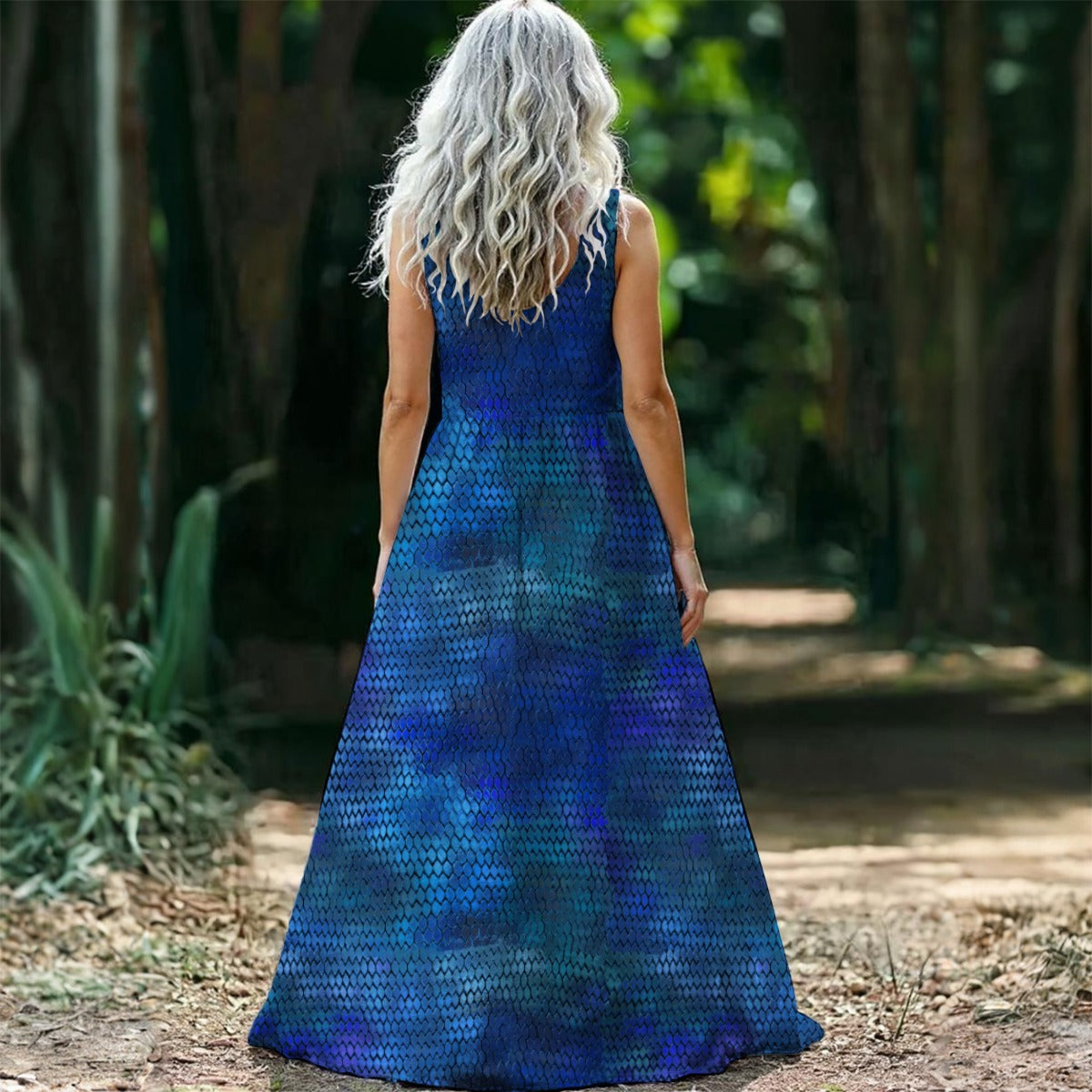 Blue Dragon Scales All-Over Print Women’s Sleeveless Maxi Dress