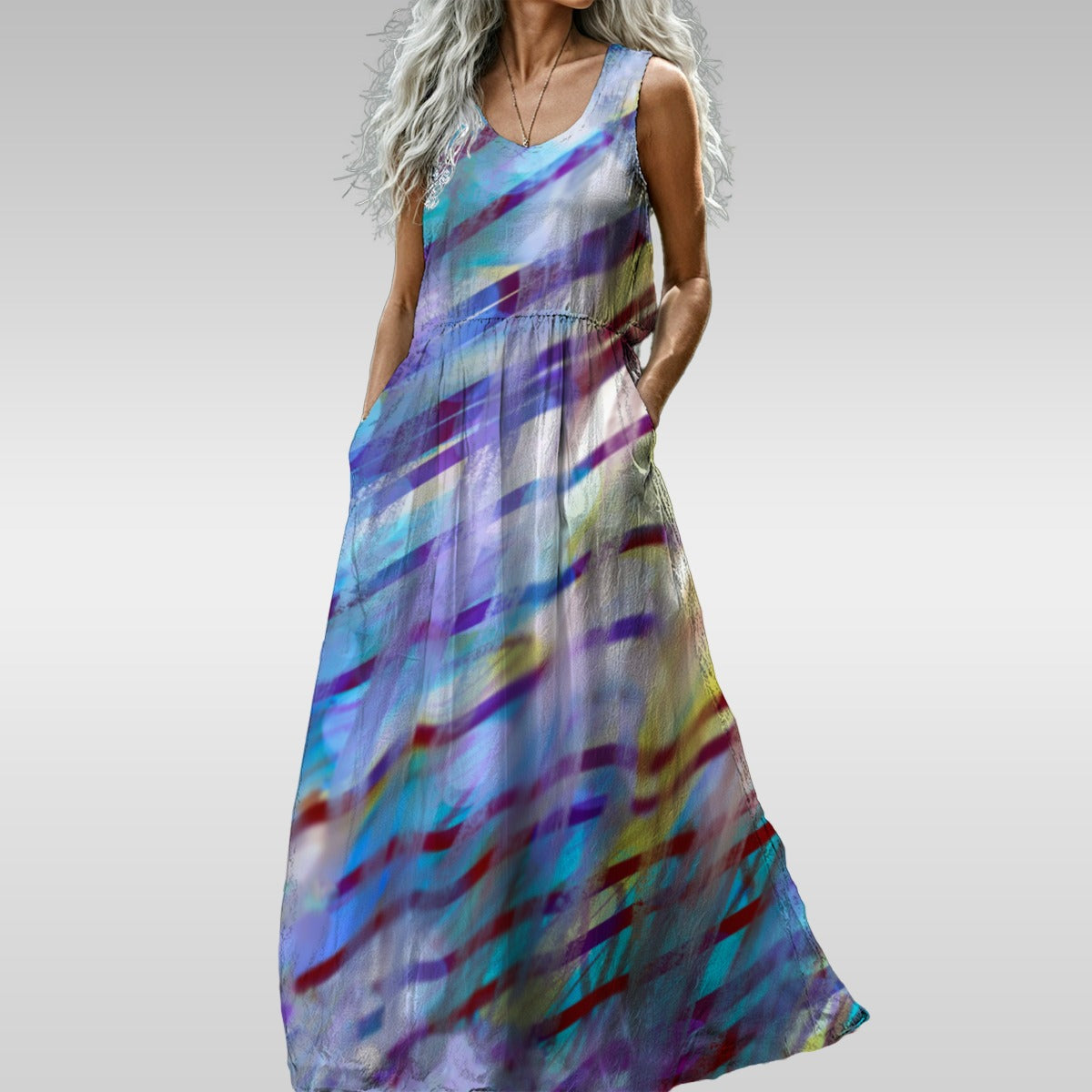 Abstract Ripple All-Over Print Women’s Sleeveless Maxi Dress