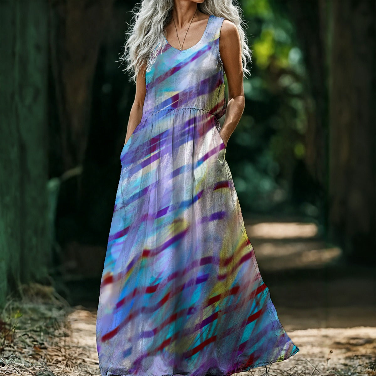 Abstract Ripple All-Over Print Women’s Sleeveless Maxi Dress