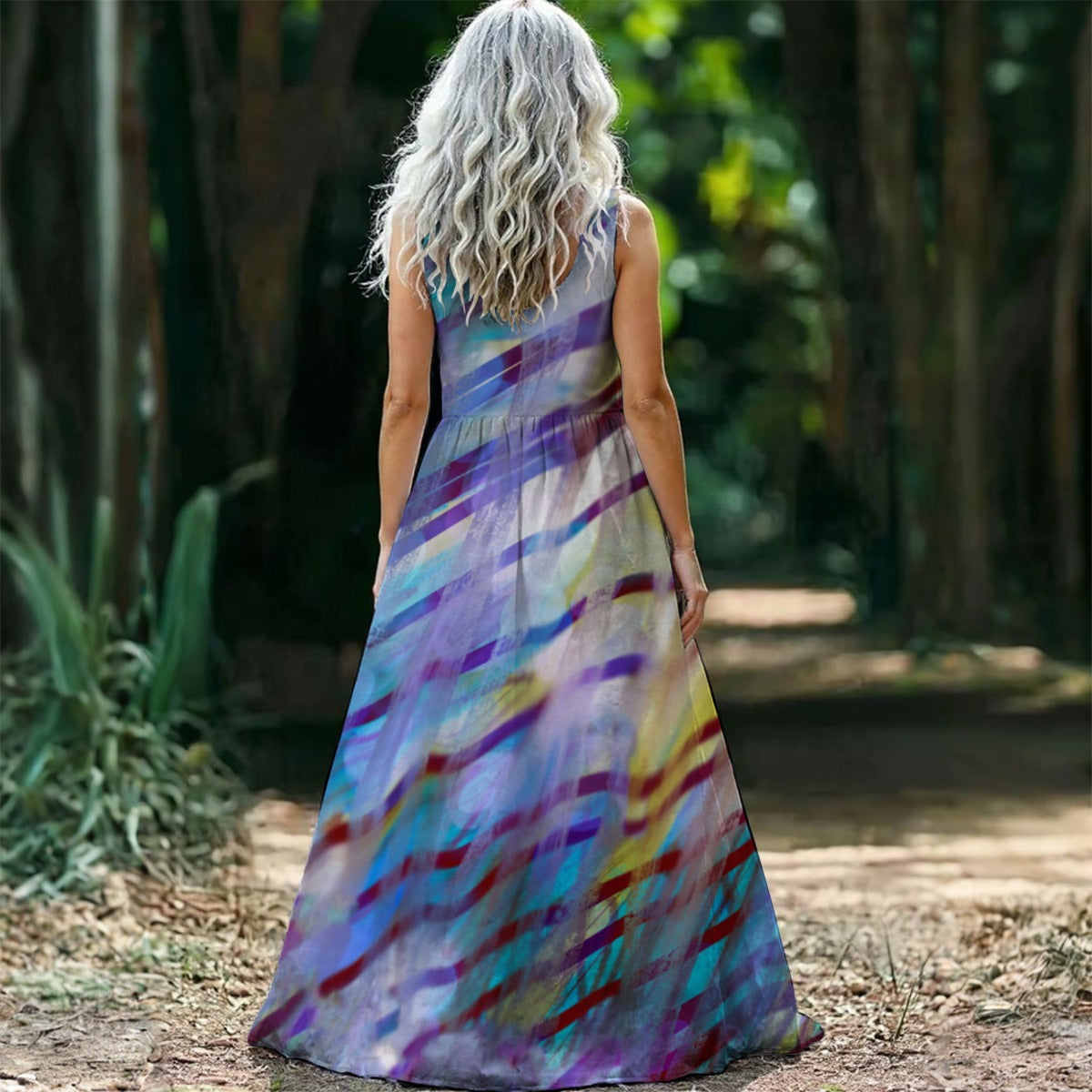 Abstract Ripple All-Over Print Women’s Sleeveless Maxi Dress