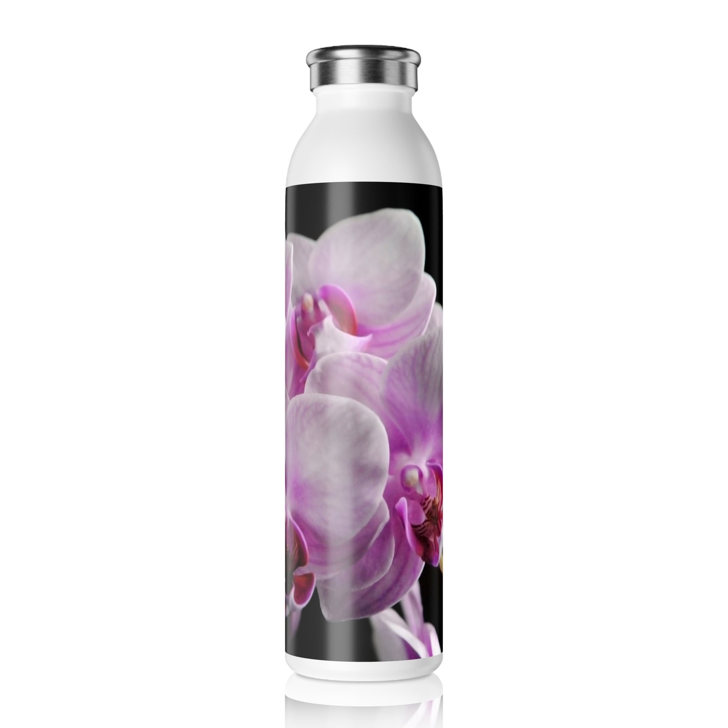 Pink and White Moth Orchids Slim Water Bottle | Floral Design, Eco-Friendly Hydration, Gift for Her, Fitness, Yoga, Travel