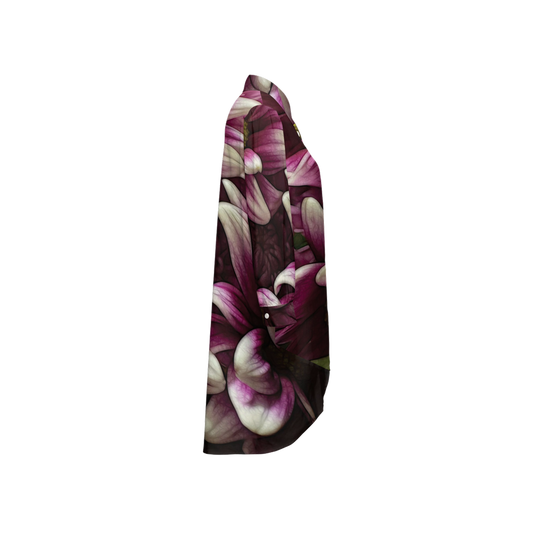 October Flowers 7 Women's High-Low Long-Sleeve Hem Shirt Silky-like Elegance