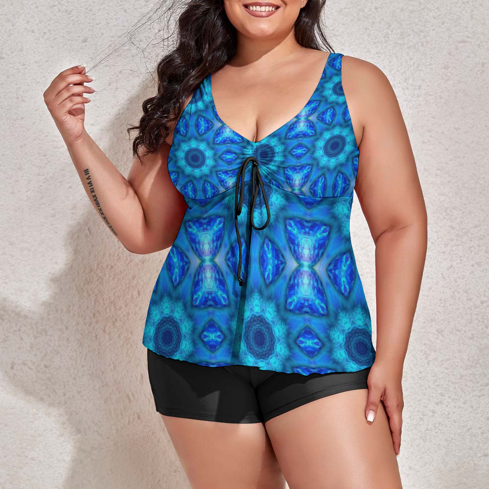 Blue Ocean Kaleidoscope Custom Women's Plus Size Two Piece Swimsuit Stylish Swimwear