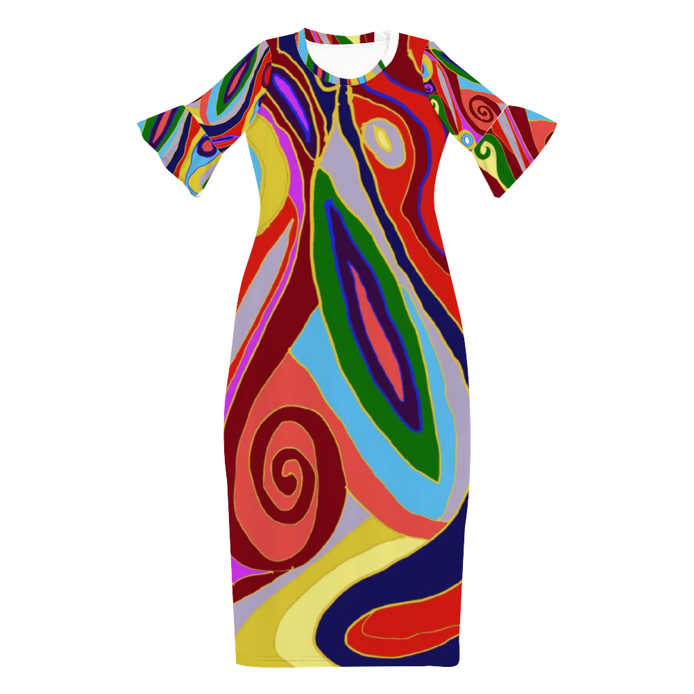 May Afternoon Custom Lotus Leaf Short Sleeve Long Dress Women's Summer Fashion Dress
