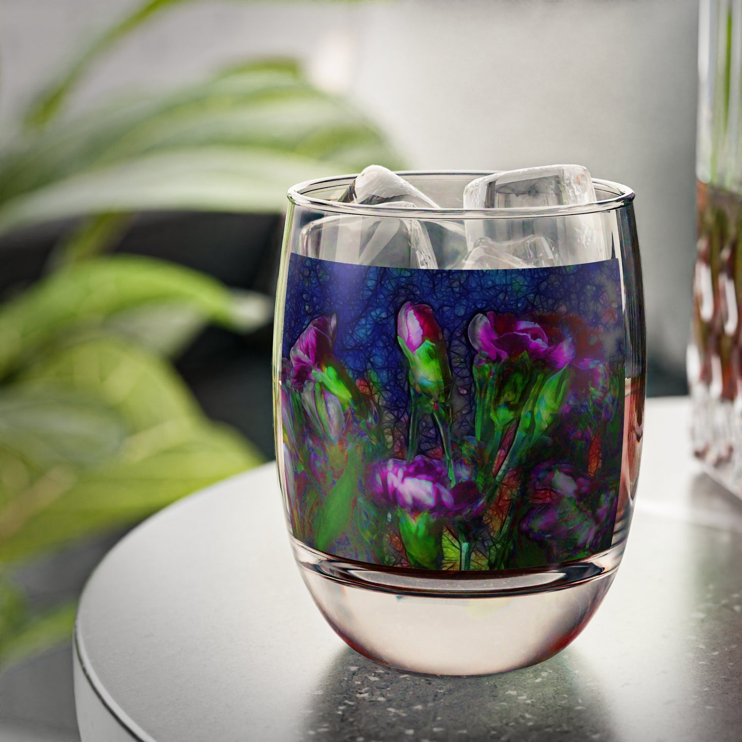 Abstract Pink Carnation Stems Whiskey Glass