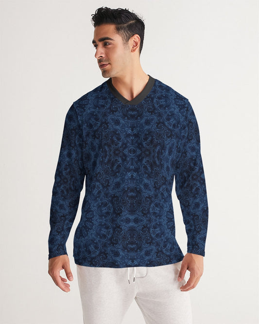 Blue Faux Velvet Kaleidoscope Men's All-Over Print Long Sleeve Sports Jersey