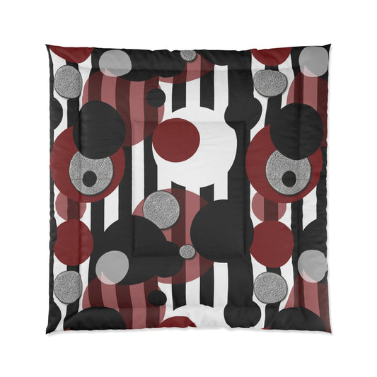 Comforter — Modern Abstract Circles & Stripes Comforter (Red, Black, Gray)