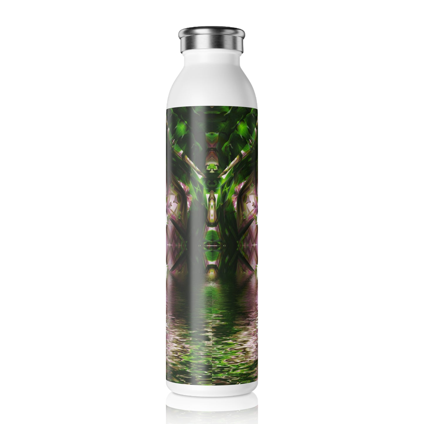 Slim Water Bottle — Floral Mandala Reflective Design, Slim Insulated Water Bottle