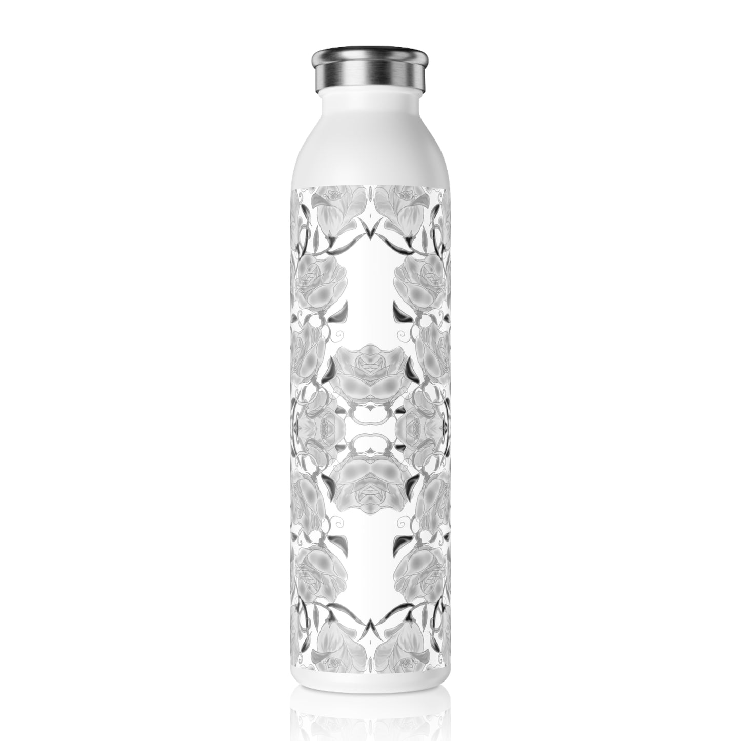 Gray Roses Slim Water Bottle, Personalized Hydration, Elegant Stainless Steel, Eco-Friendly Gift, Fitness, Office, Travel Mug