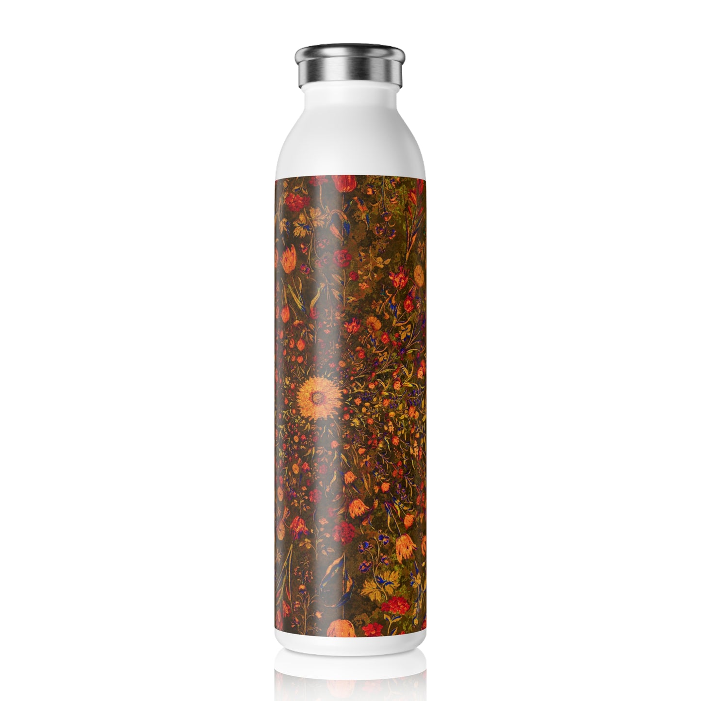 Medieval Flowers on Yellow Slim Water Bottle - Eco-Friendly Drinkware, Personalized Gift, Hydration Companion, Fitness Essential, Stylish Travel Mug