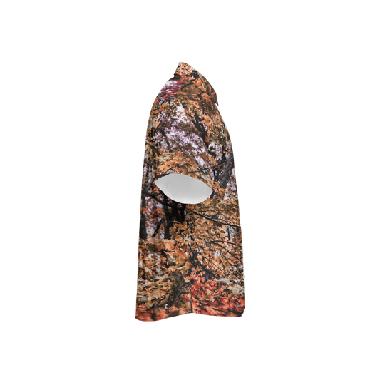 Fall Windy Leaves Women's Short-Sleeve Button-Up Shirt-Cotton Feel