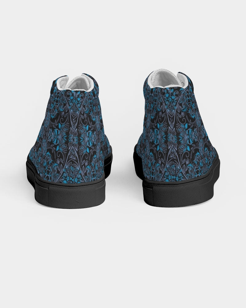 Blue Vines and Lace Women's Hightop Canvas Shoe - Black