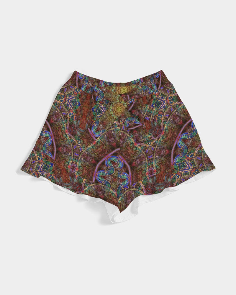 Blue Pink Windy Kaleidoscope Women's All-Over Print Ruffle Shorts