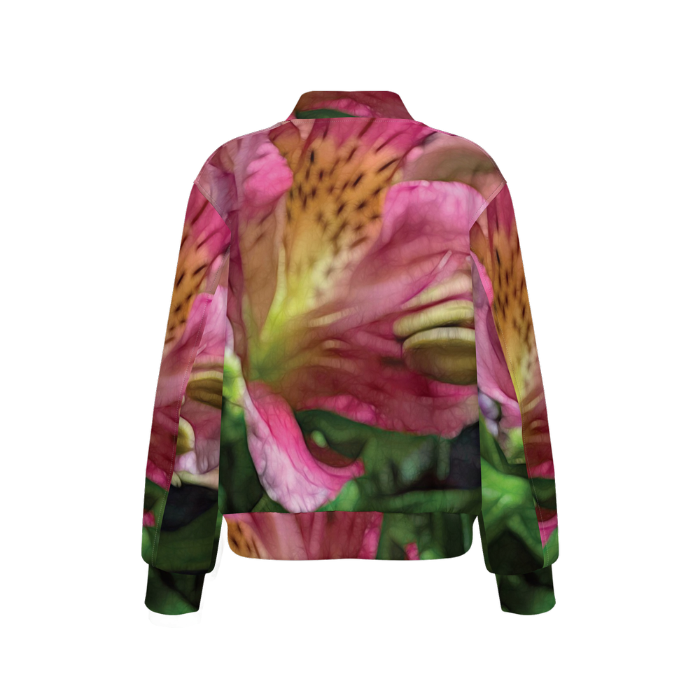 October Flowers 3 Women's Double Layered Bomber Sports Jacket-Techno Scuba Knit