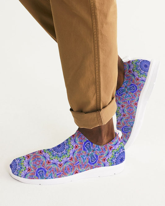 Blue Red Kaleidoscope Men's Slip-On Flyknit Shoe