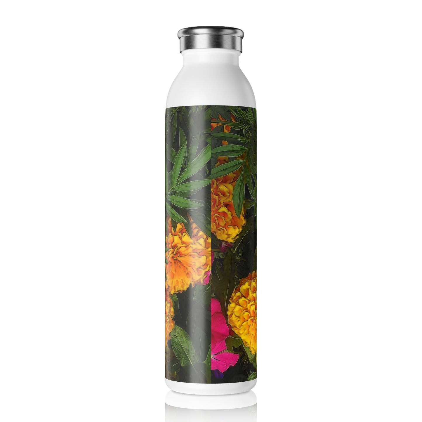 Marigold Garden Slim Water Bottle - Eco-Friendly Hydration, Perfect for Active Lifestyles, Gift for Nature Lovers, Travel, Yoga, Fitness, Summer