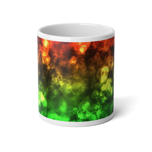 20oz Jumbo Mug — Rasta Glow Bokeh Coffee Cup (Red, Yellow, Green)