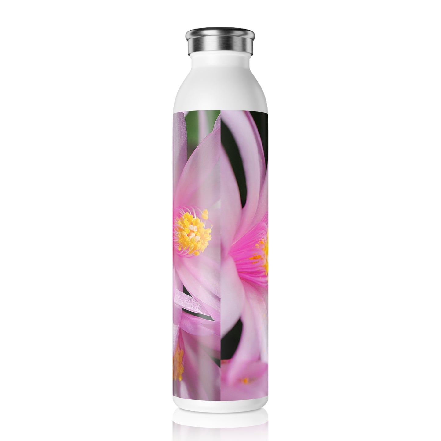 Pink Sunrise Cactus Slim Water Bottle — Elegant Pink Flower Insulated Bottle
