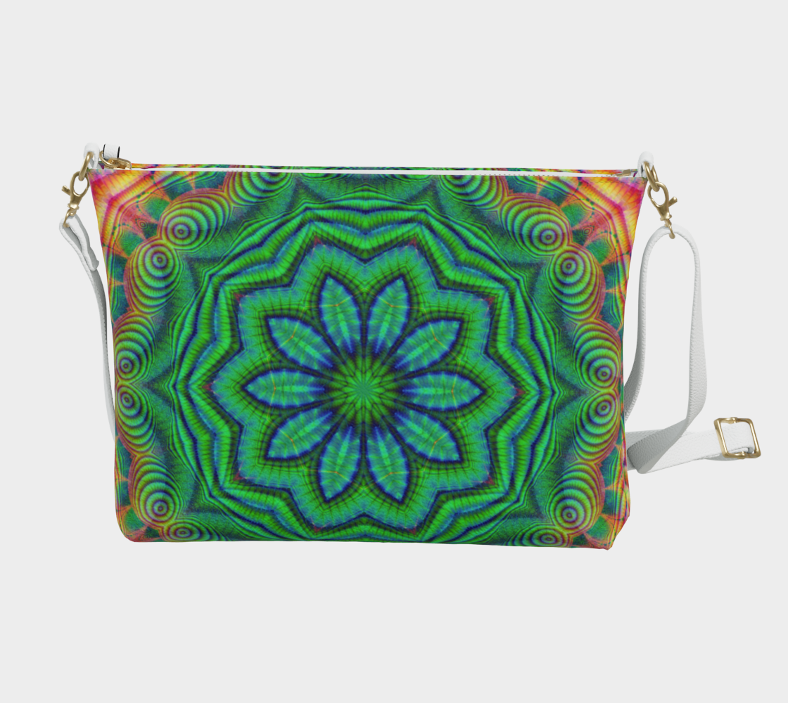 Green Fractal Kaleidoscope Vegan Crossbody Purse