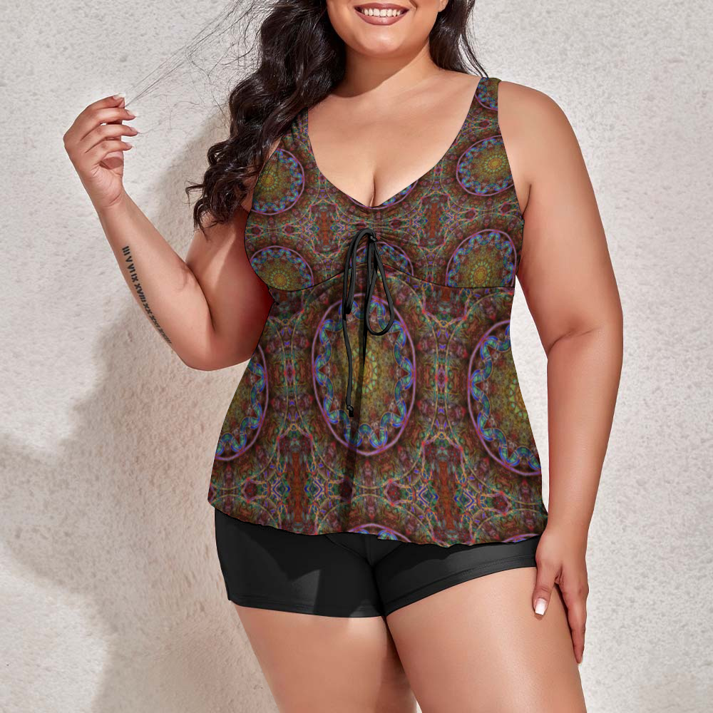 Blue Pink Windy Kaleidoscope Custom Women's Plus Size Two Piece Swimsuit Stylish Swimwear