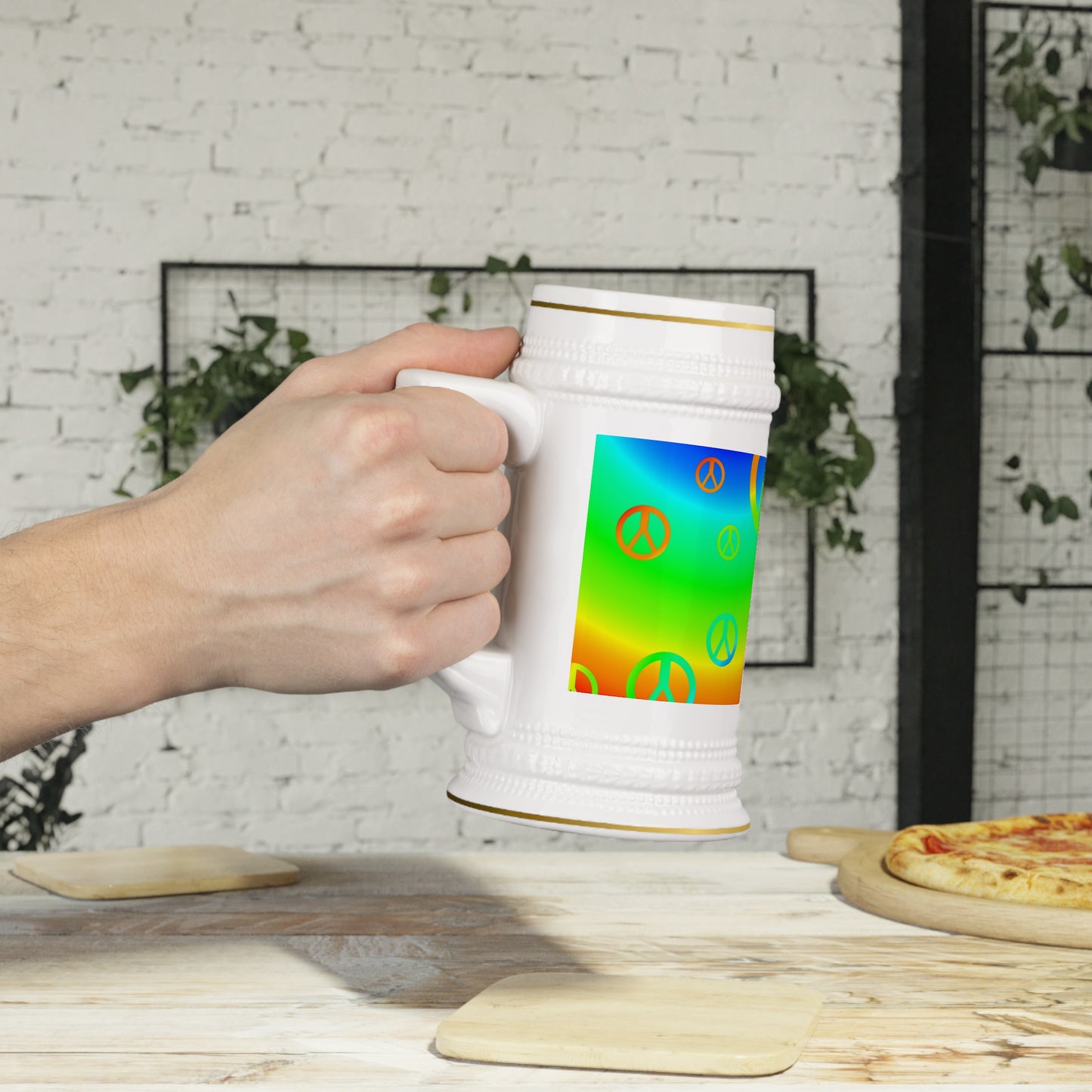 Rainbow Peace Signs Beer Stein Mug