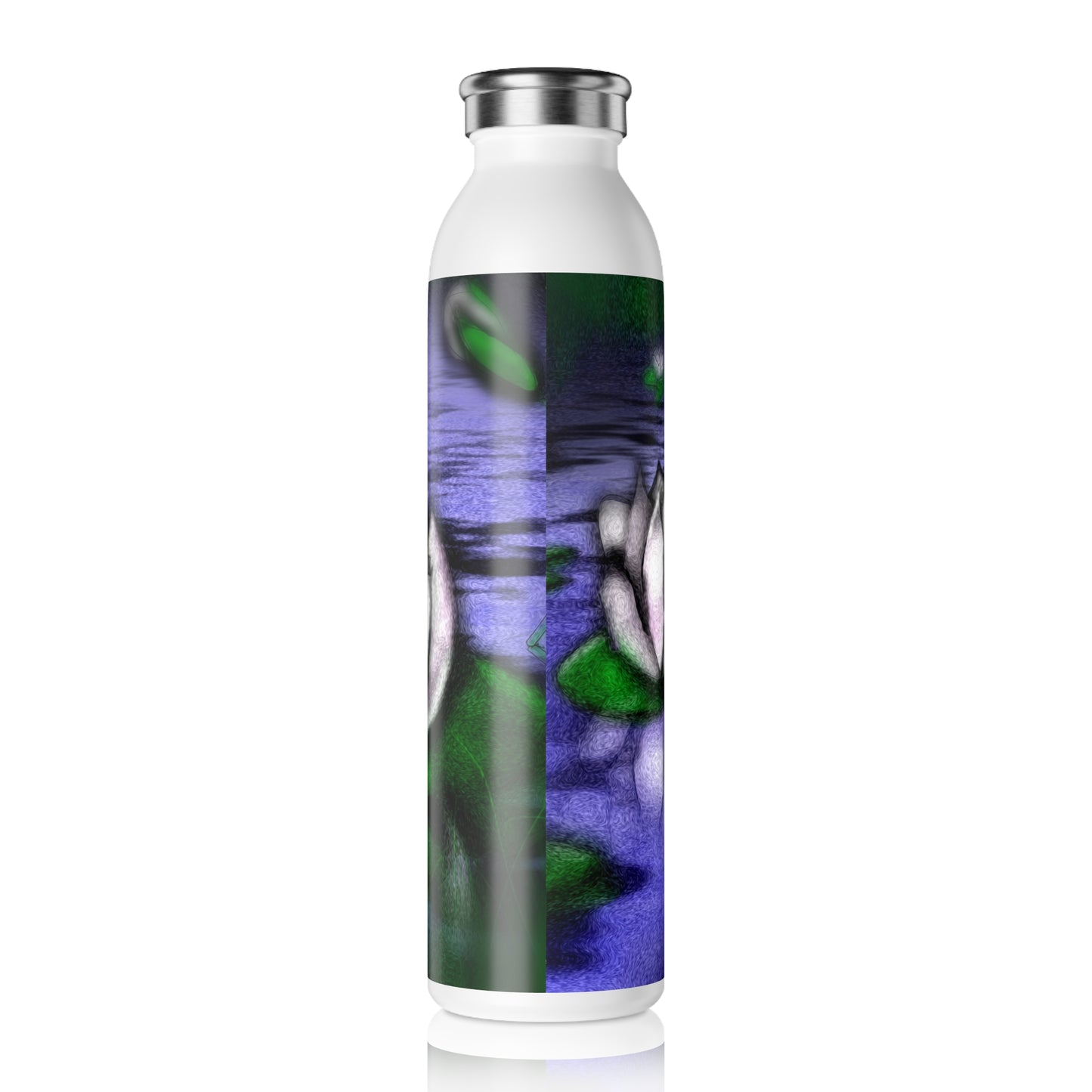 Slim Water Bottle with Artistic Lotus Design | Eco-Friendly Hydration | Travel, Gym, Yoga, Gift Ideas, Floral Decor