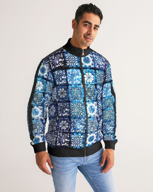 Blue Ice Crystals Motif Men's All-Over Print Stripe Sleeve Track Jacket