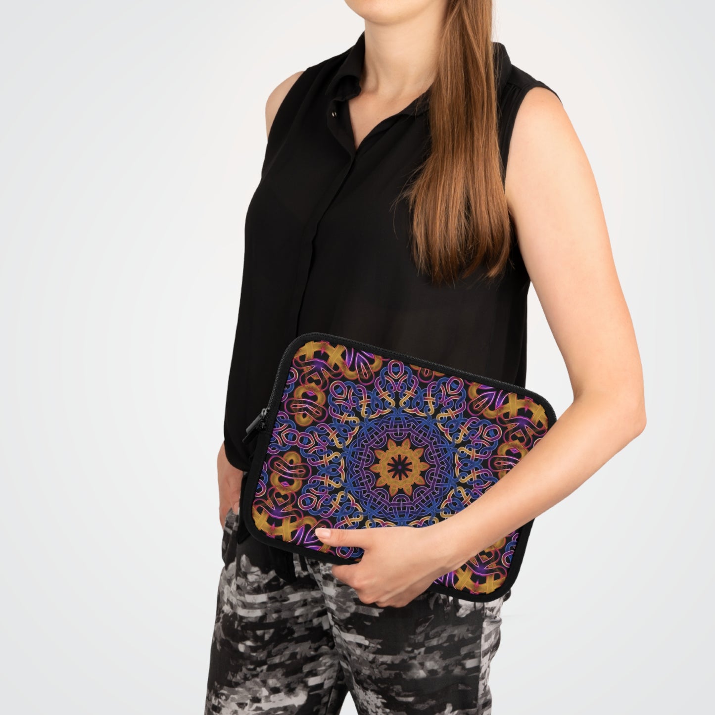 Blue Gold Celtic Kaleidoscope Laptop Sleeve
