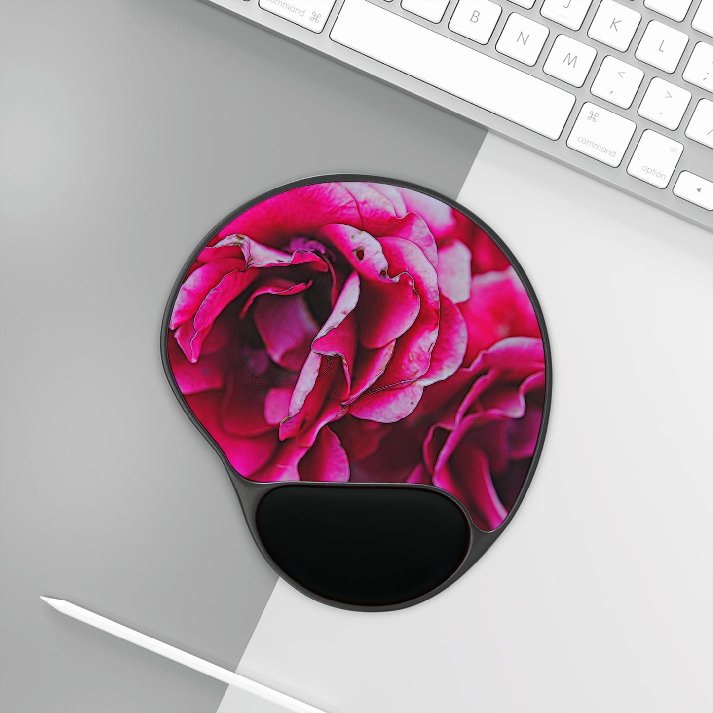 Dark Pink Flowers Mouse Pad With Wrist Rest
