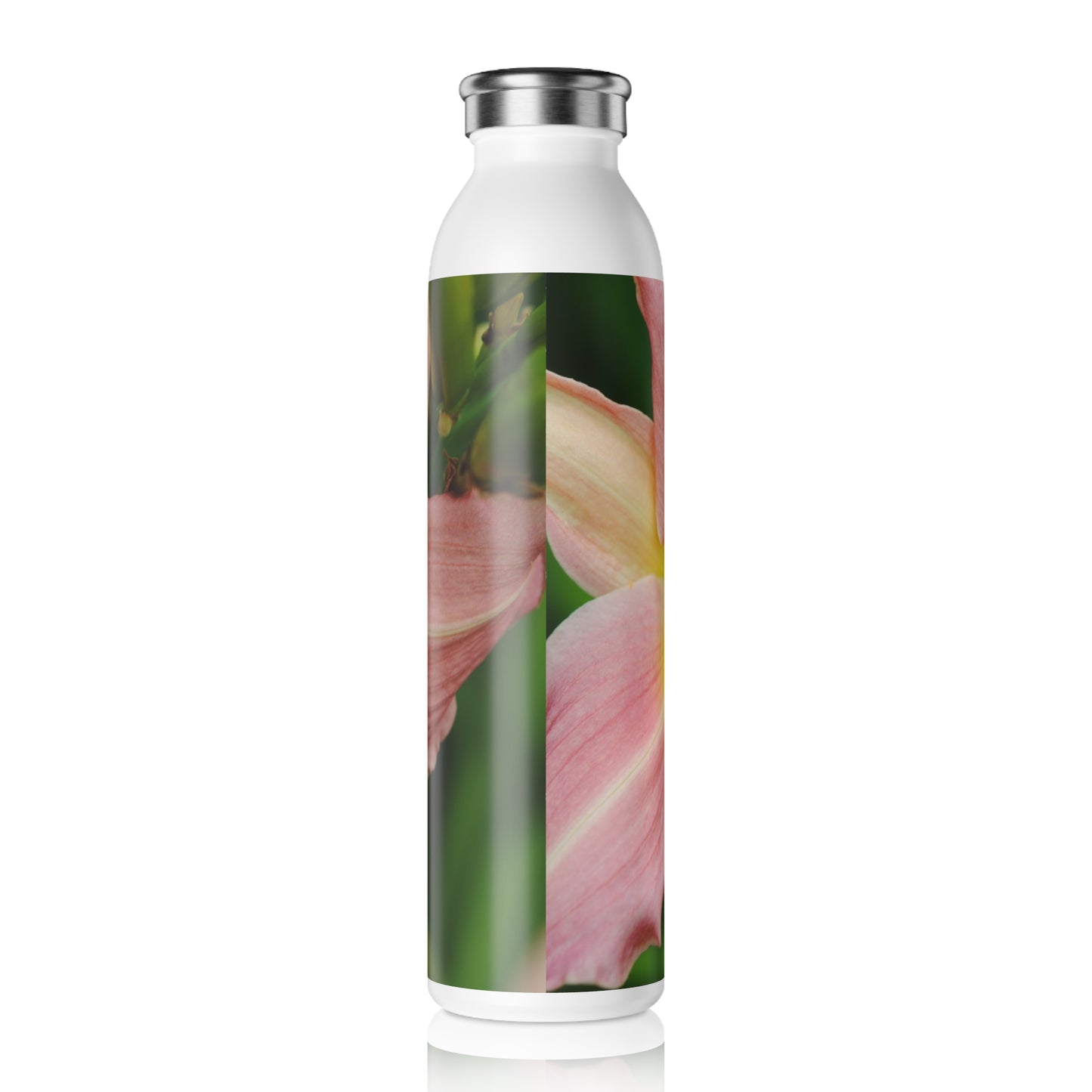 Peaches and Cream Lily Slim Water Bottle with Elegant Flower Design, Eco-Friendly Hydration, Perfect for Yoga, Gifting, or Everyday Use
