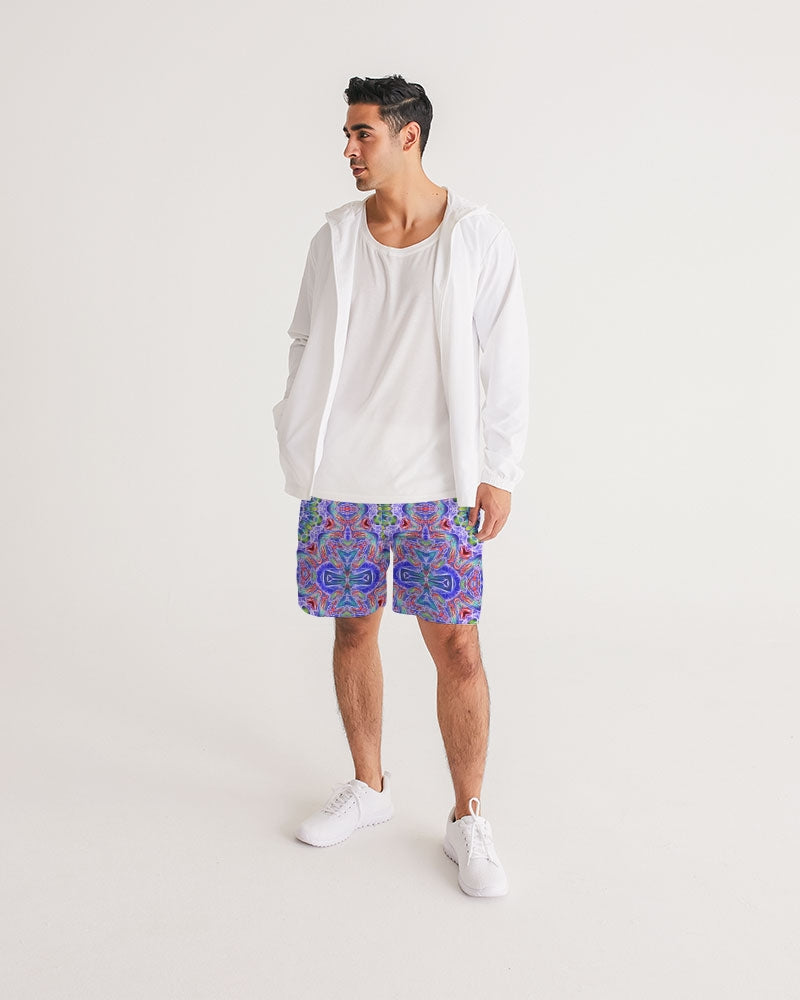 Blue Red Kaleidoscope Men's All-Over Print Jogger Shorts