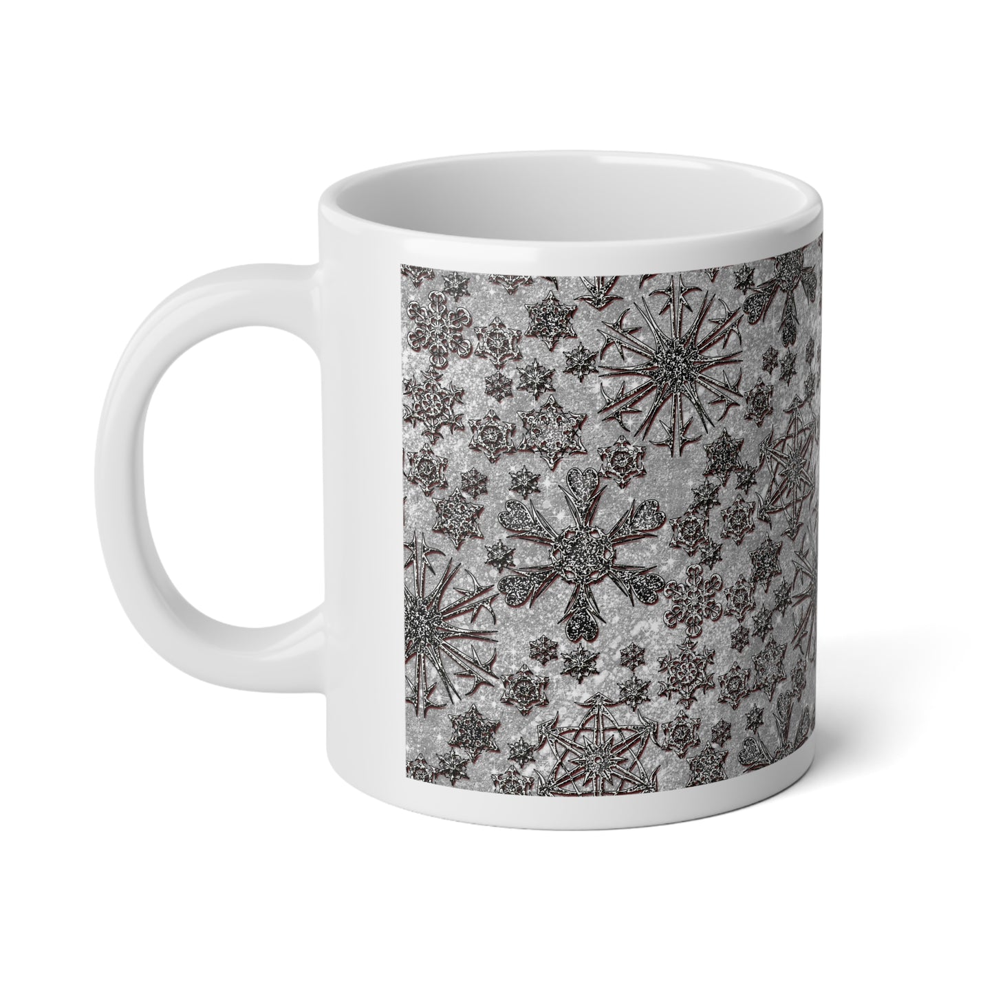 20oz Jumbo Mug — Vintage Metallic Snowflake Pattern Holiday Coffee Cup