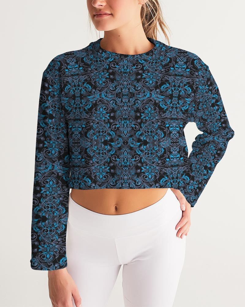 Blue Vines and Lace Women's All-Over Print Cropped Sweatshirt
