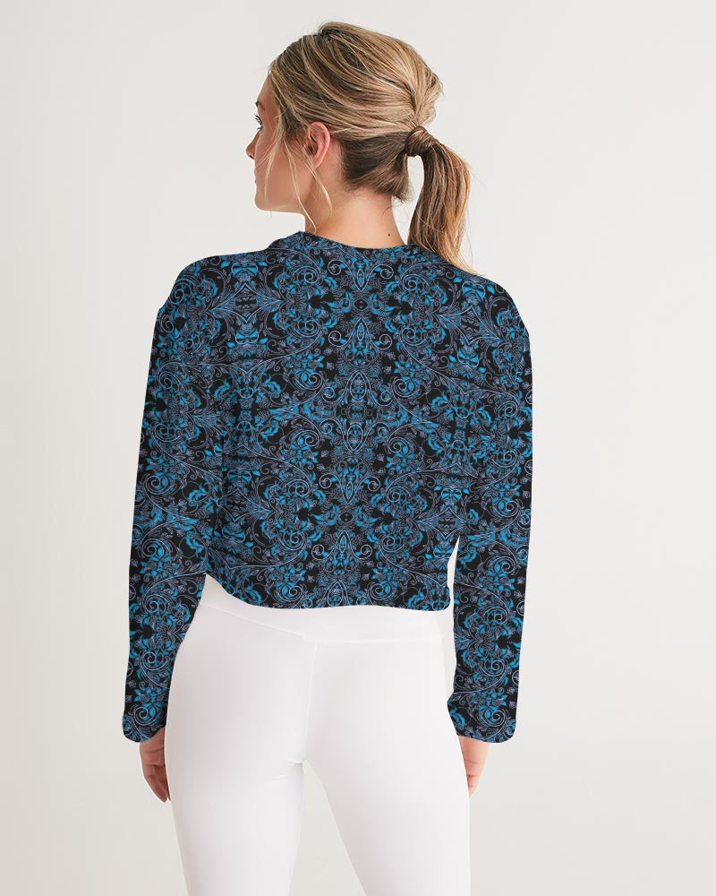 Blue Vines and Lace Women's All-Over Print Cropped Sweatshirt