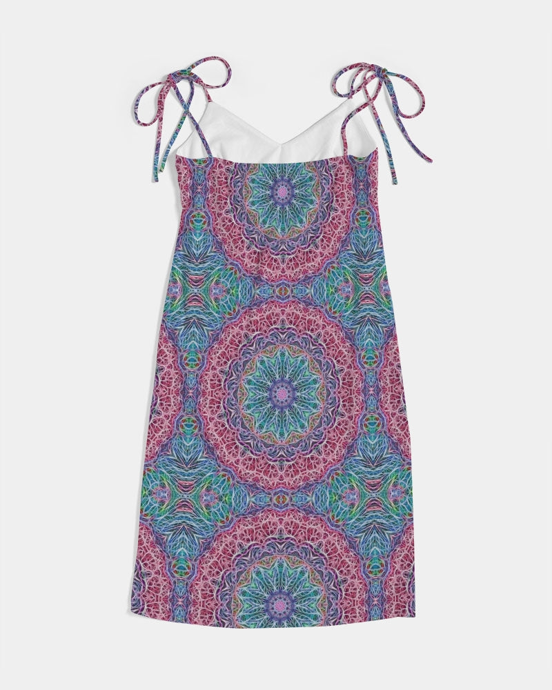 Blue Red Snowflake Kaleidoscope Women's All-Over Print Tie Strap Split Dress