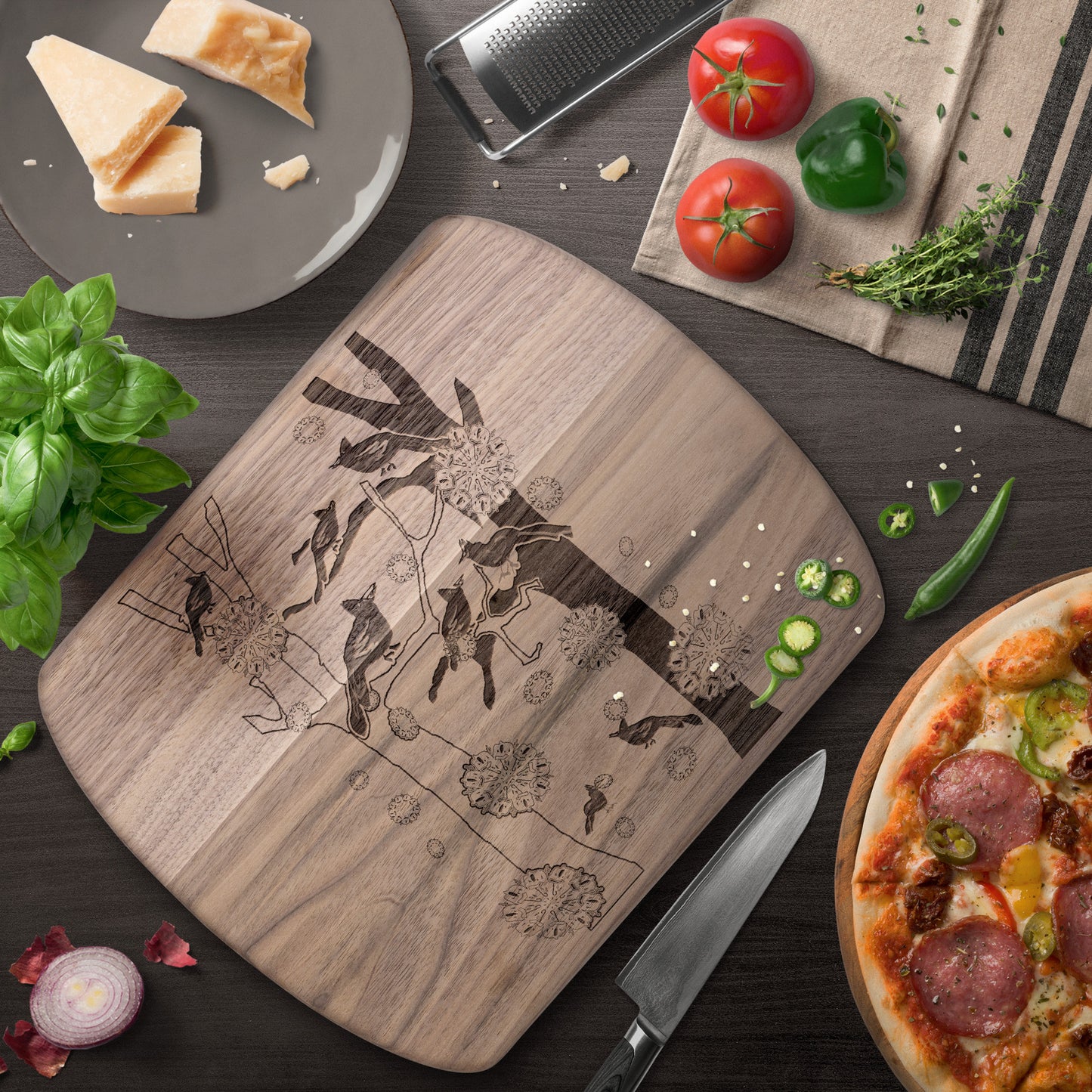 Cardinals In The Winter Snow Oval Cutting Board