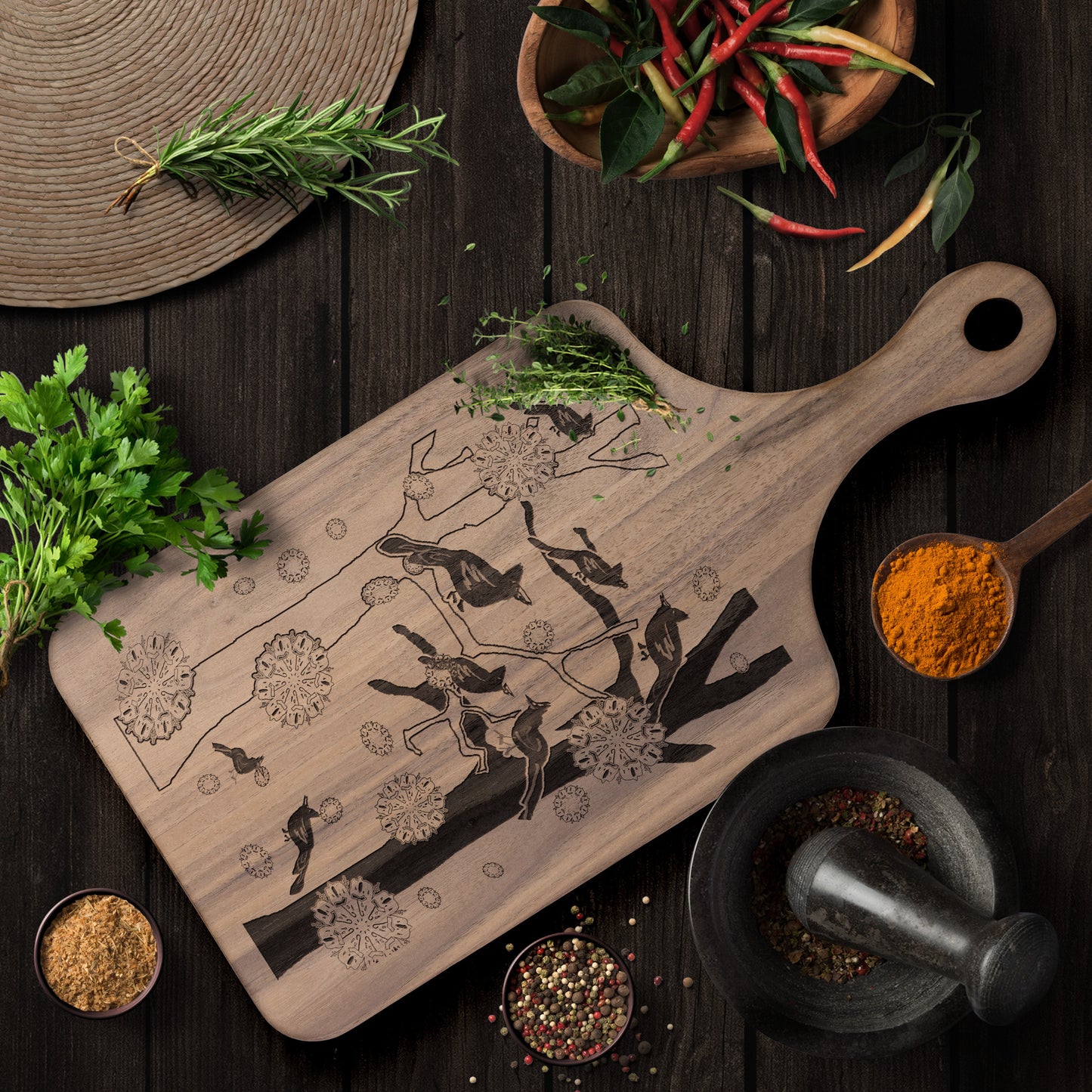 Cardinals In The Winter Snow Paddle Cutting Board