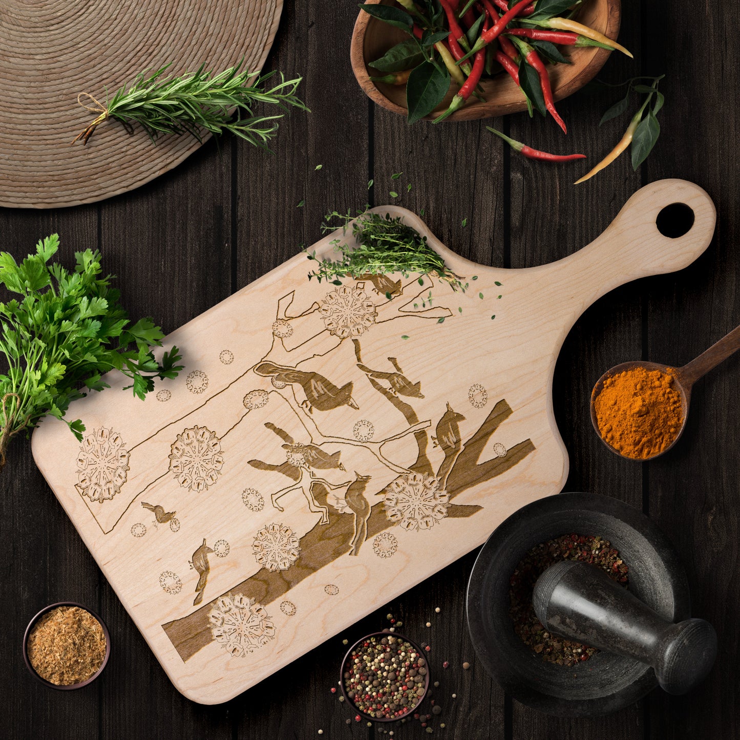 Cardinals In The Winter Snow Paddle Cutting Board