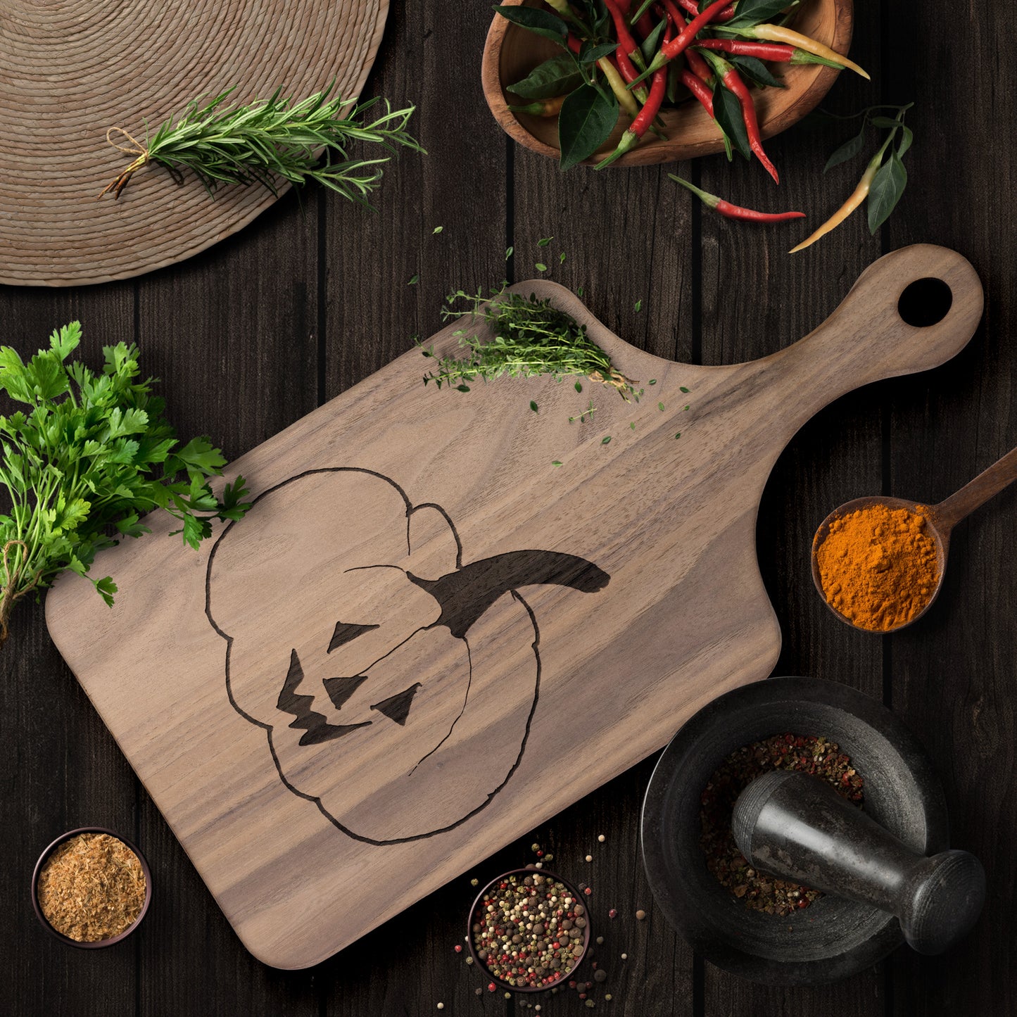 Jack O Lantern Hardwood Paddle Cutting Board