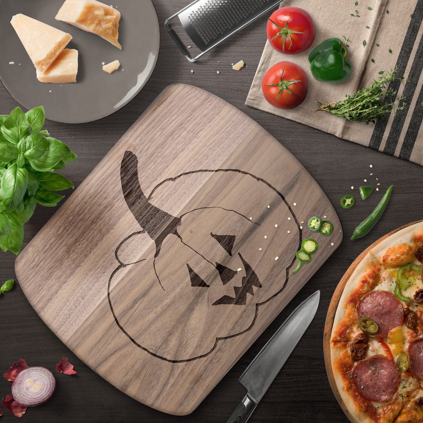 Jack O Lantern Oval Hardwood Cutting Board
