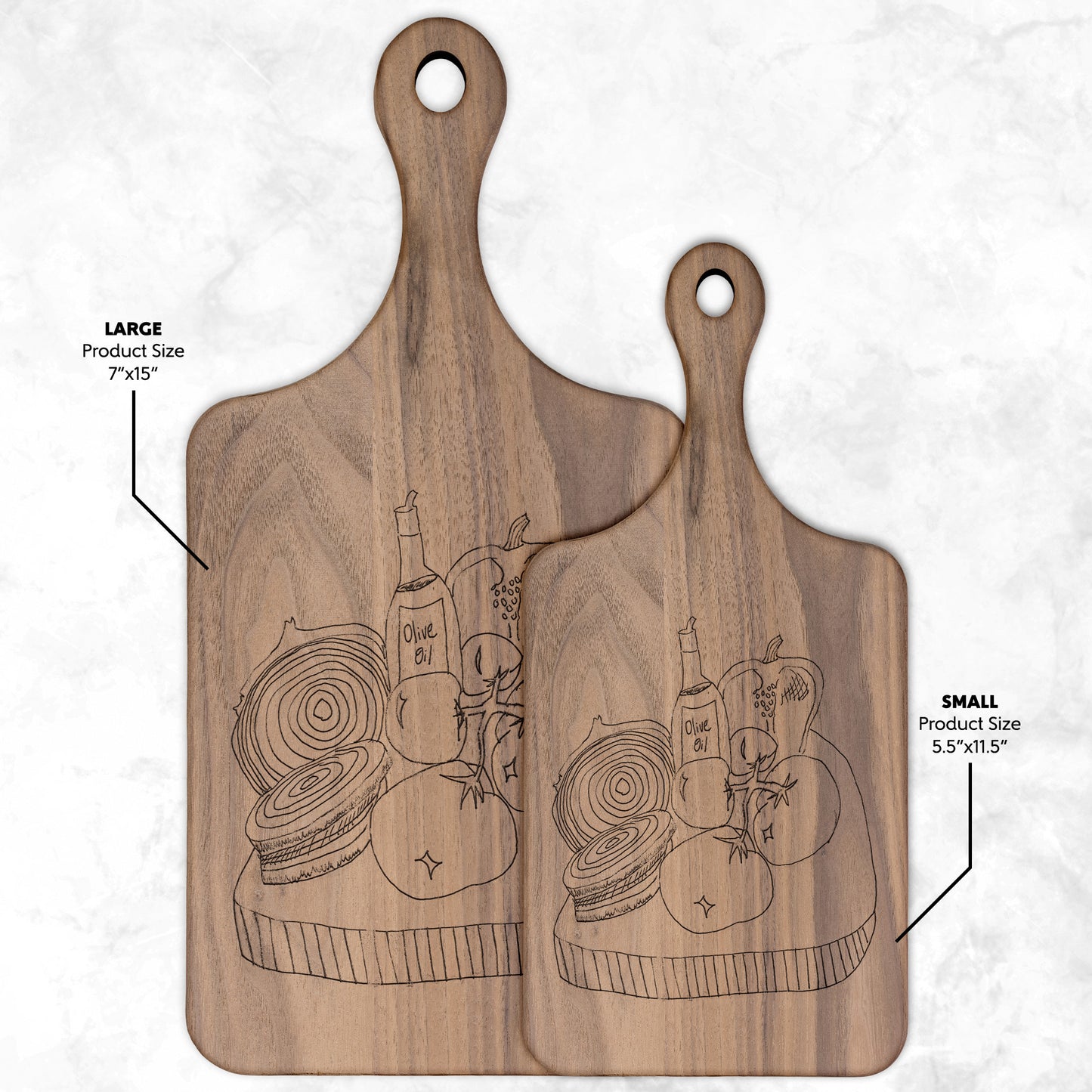 Olive Oil and Veg Board Paddle Cutting Board