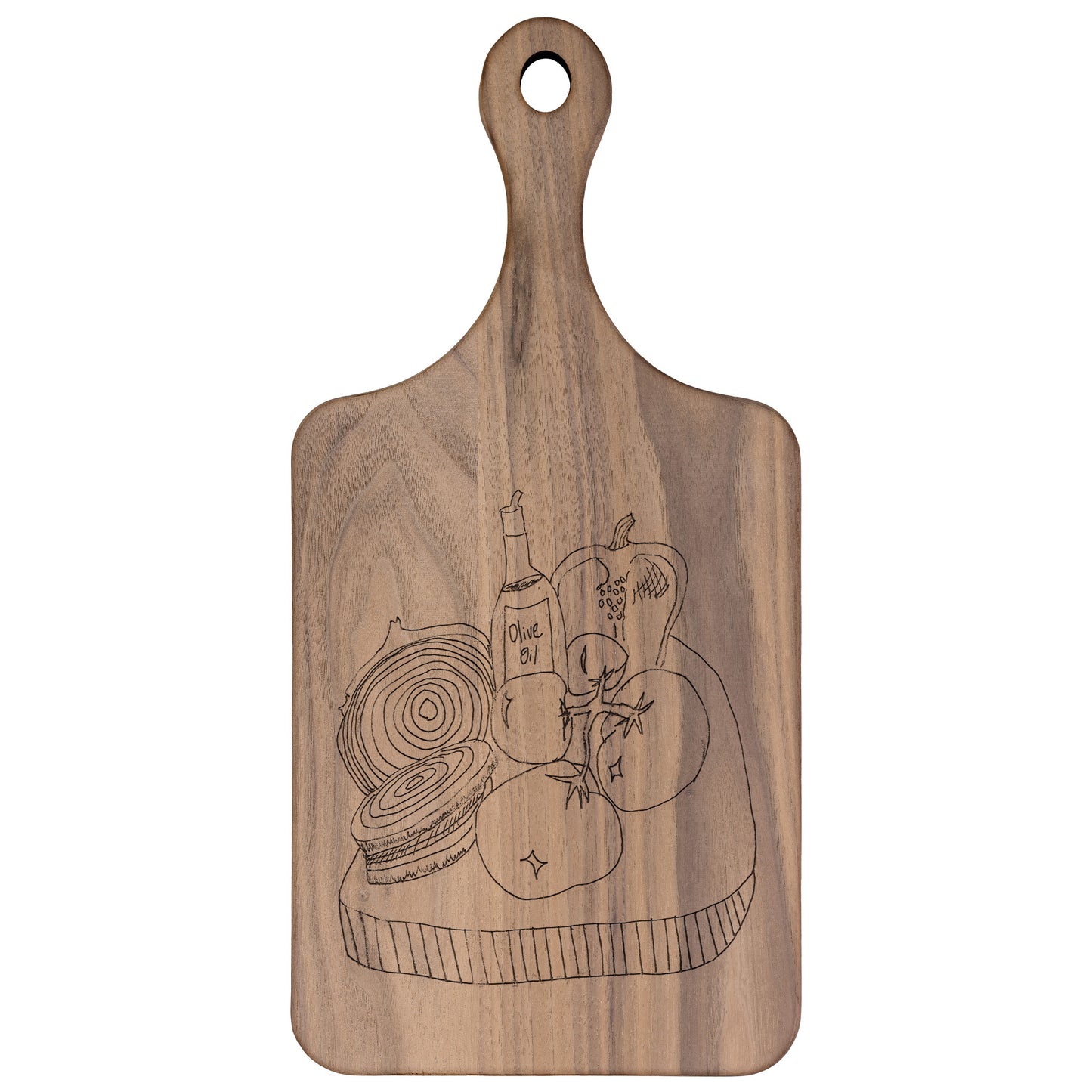 Olive Oil and Veg Board Paddle Cutting Board